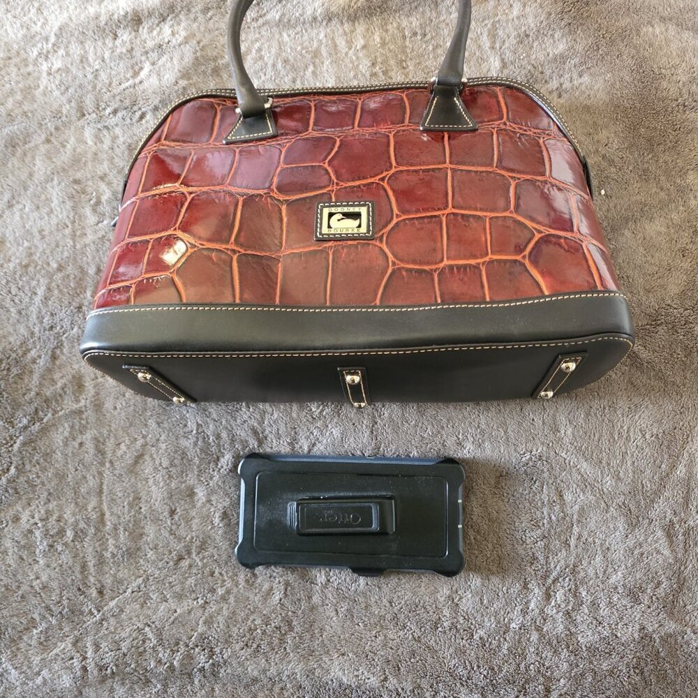 Dooney & Bourke Cognac Croco Embossed Leather Domed Satchel Bag - Picture 15 of 16